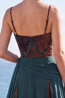 Load image into Gallery viewer, Floral Dark Green Ruched Corset A Line Long Velvet Evening Dress