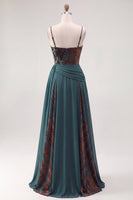 Load image into Gallery viewer, Floral Dark Green Ruched Corset A Line Long Velvet Evening Dress