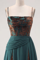 Load image into Gallery viewer, Floral Dark Green Ruched Corset A Line Long Velvet Evening Dress