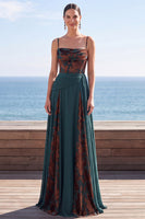 Load image into Gallery viewer, Floral Dark Green Ruched Corset A Line Long Velvet Evening Dress