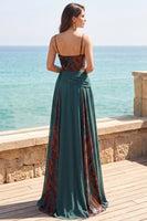 Load image into Gallery viewer, Floral Dark Green Ruched Corset A Line Long Velvet Evening Dress