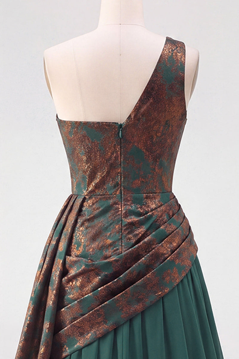 Load image into Gallery viewer, Dark Green Velvet One Shoulder A Line Ruched Long Evening Dress with Side Cape