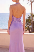 Load image into Gallery viewer, Floral Blush Sparkly Sequin Halter Mermaid Ruched Long Wedding Guest Dress