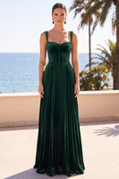 Load image into Gallery viewer, Dark GreenVelvet  A-Line Pleated Corset Long Wedding Guest Dress