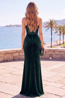 Load image into Gallery viewer, Sparkly Burgundy Halter Velvet Sequins Long Wedding Guest Dress with Slit