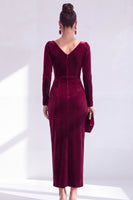 Load image into Gallery viewer, Terracotta Cowl Neck Velvet Ruched Sheath Maxi Mother of the Bride Dress with Sleeves