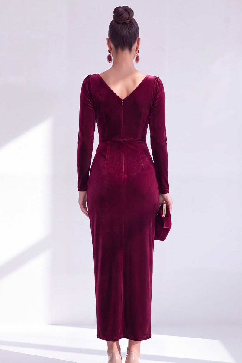 Load image into Gallery viewer, Terracotta Cowl Neck Velvet Ruched Sheath Maxi Mother of the Bride Dress with Sleeves