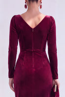 Load image into Gallery viewer, Terracotta Cowl Neck Velvet Ruched Sheath Maxi Mother of the Bride Dress with Sleeves
