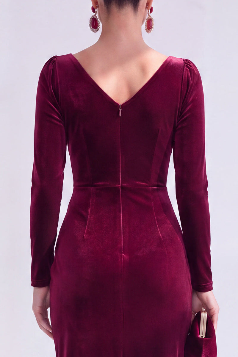 Load image into Gallery viewer, Terracotta Cowl Neck Velvet Ruched Sheath Maxi Mother of the Bride Dress with Sleeves