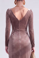 Load image into Gallery viewer, Terracotta Cowl Neck Velvet Ruched Sheath Maxi Mother of the Bride Dress with Sleeves