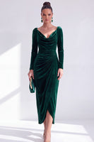 Load image into Gallery viewer, Terracotta Cowl Neck Velvet Ruched Sheath Maxi Mother of the Bride Dress with Sleeves