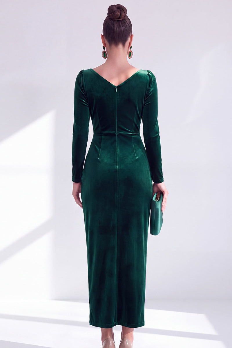 Load image into Gallery viewer, Terracotta Cowl Neck Velvet Ruched Sheath Maxi Mother of the Bride Dress with Sleeves
