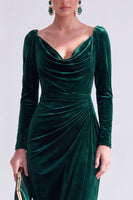 Load image into Gallery viewer, Terracotta Cowl Neck Velvet Ruched Sheath Maxi Mother of the Bride Dress with Sleeves