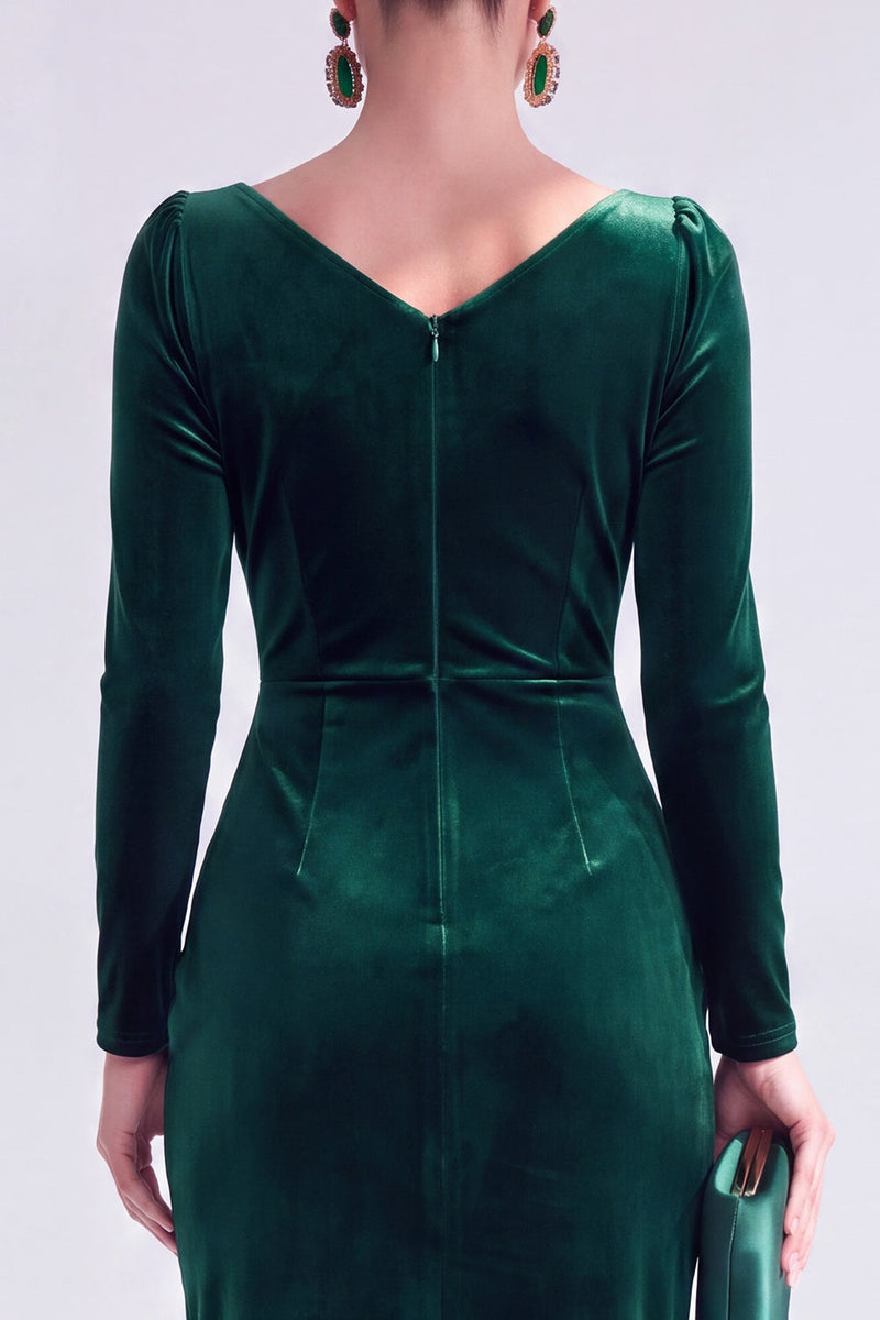 Load image into Gallery viewer, Terracotta Cowl Neck Velvet Ruched Sheath Maxi Mother of the Bride Dress with Sleeves
