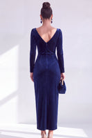Load image into Gallery viewer, Terracotta Cowl Neck Velvet Ruched Sheath Maxi Mother of the Bride Dress with Sleeves