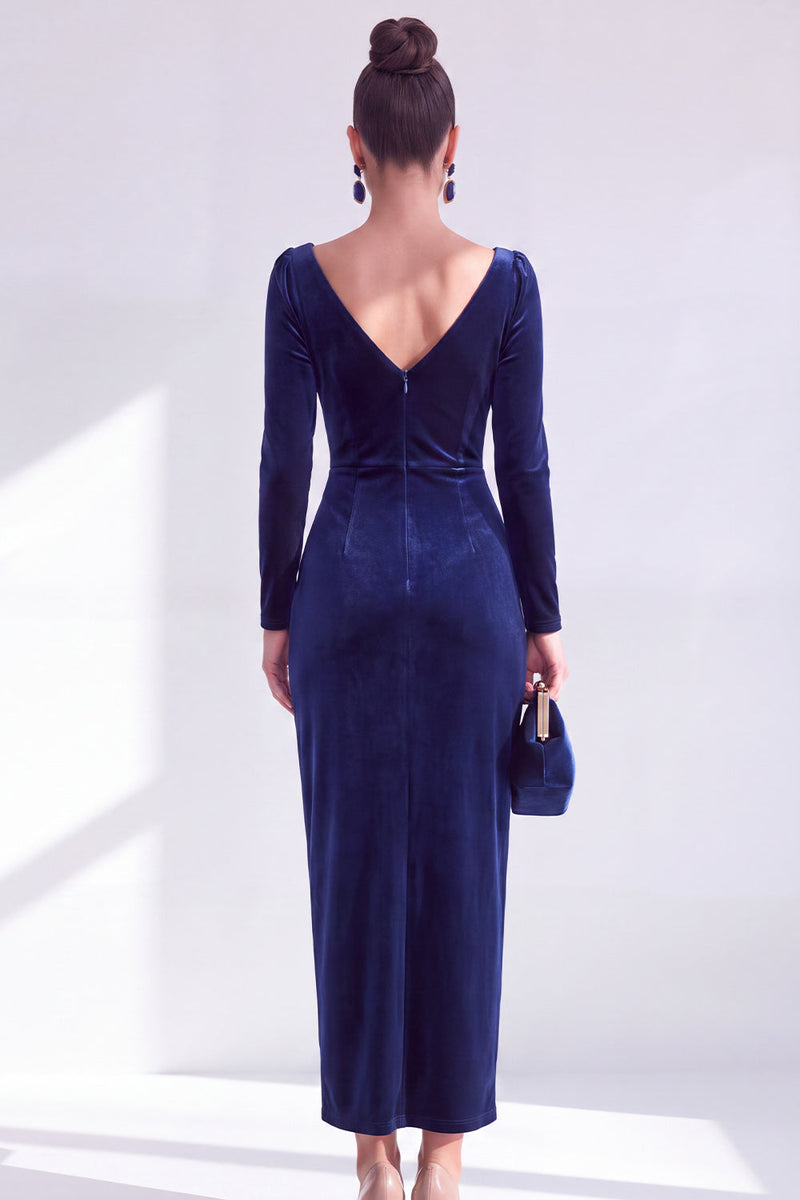 Load image into Gallery viewer, Terracotta Cowl Neck Velvet Ruched Sheath Maxi Mother of the Bride Dress with Sleeves