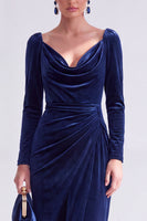 Load image into Gallery viewer, Terracotta Cowl Neck Velvet Ruched Sheath Maxi Mother of the Bride Dress with Sleeves