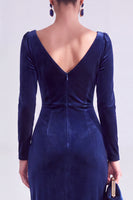Load image into Gallery viewer, Terracotta Cowl Neck Velvet Ruched Sheath Maxi Mother of the Bride Dress with Sleeves