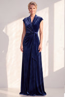 Load image into Gallery viewer, Dark Purple Velvet V-Neck Sheath Ruched Long Mother of the Bride Dress with Sash