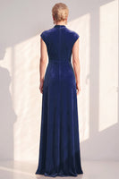 Load image into Gallery viewer, Dark Purple Velvet V-Neck Sheath Ruched Long Mother of the Bride Dress with Sash