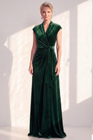 Load image into Gallery viewer, Dark Purple Velvet V-Neck Sheath Ruched Long Mother of the Bride Dress with Sash