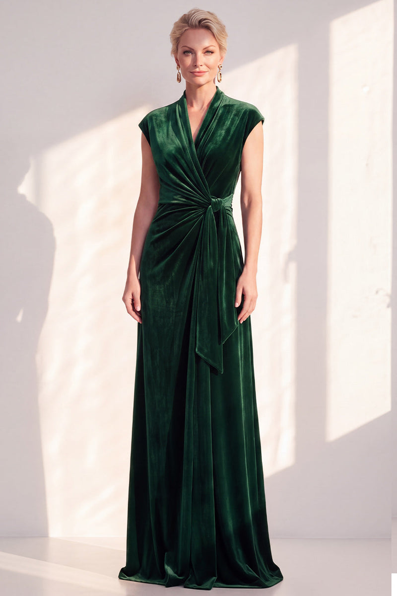 Load image into Gallery viewer, Dark Purple Velvet V-Neck Sheath Ruched Long Mother of the Bride Dress with Sash