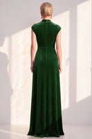 Load image into Gallery viewer, Dark Purple Velvet V-Neck Sheath Ruched Long Mother of the Bride Dress with Sash