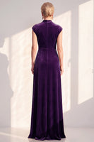 Load image into Gallery viewer, Dark Purple Velvet V-Neck Sheath Ruched Long Mother of the Bride Dress with Sash