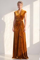 Load image into Gallery viewer, Dark Purple Velvet V-Neck Sheath Ruched Long Mother of the Bride Dress with Sash