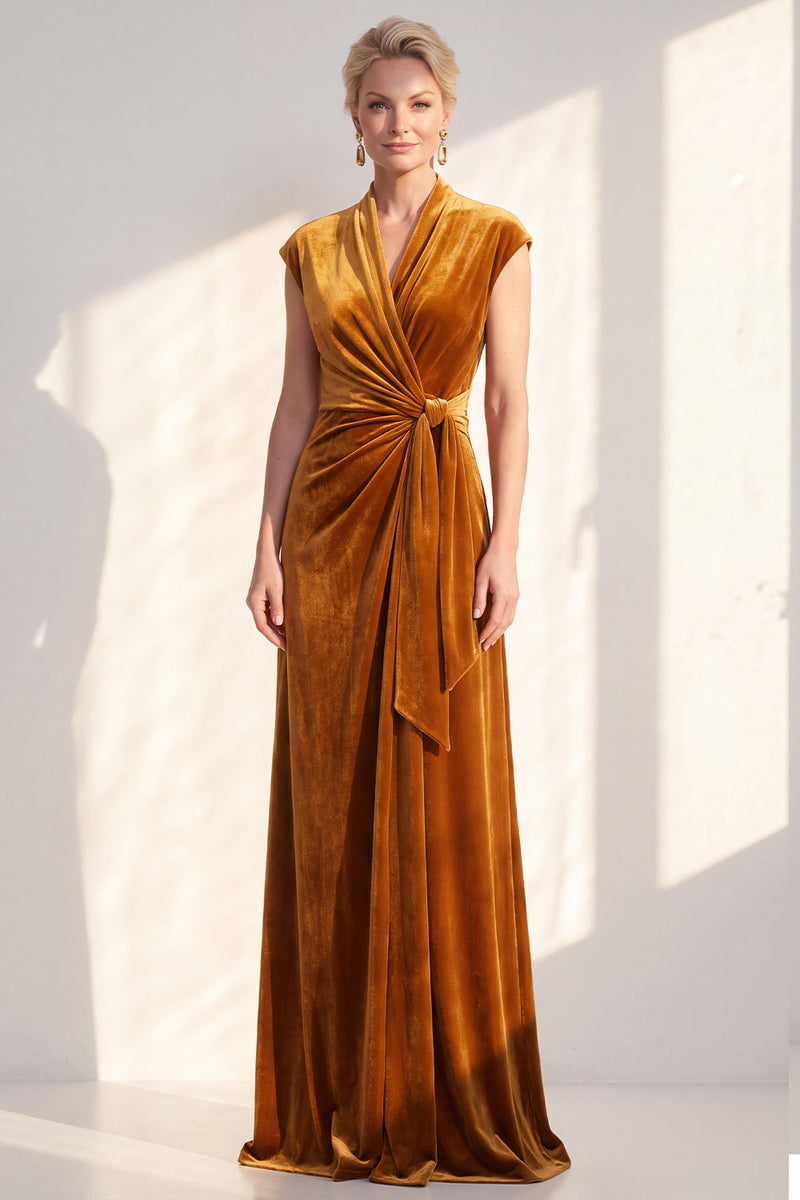 Load image into Gallery viewer, Dark Purple Velvet V-Neck Sheath Ruched Long Mother of the Bride Dress with Sash