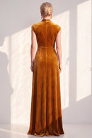 Load image into Gallery viewer, Dark Purple Velvet V-Neck Sheath Ruched Long Mother of the Bride Dress with Sash