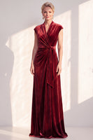 Load image into Gallery viewer, Dark Purple Velvet V-Neck Sheath Ruched Long Mother of the Bride Dress with Sash