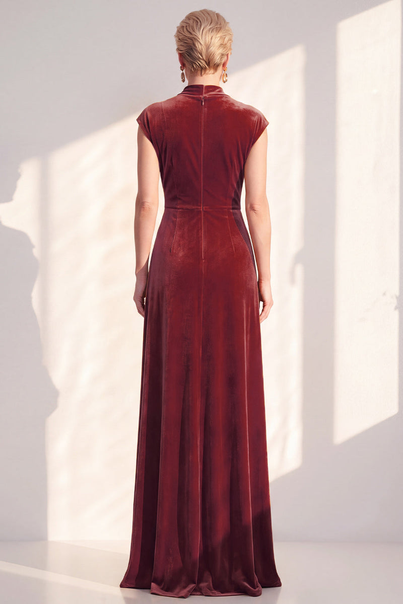 Load image into Gallery viewer, Dark Purple Velvet V-Neck Sheath Ruched Long Mother of the Bride Dress with Sash