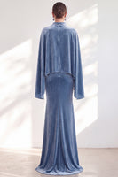 Load image into Gallery viewer, Burgundy Velvet High Neck Saprkly Beaded Mermaid Long Mother of the Bride Dress with Cape