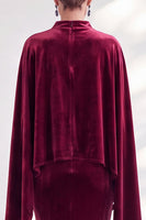 Load image into Gallery viewer, Burgundy Velvet High Neck Saprkly Beaded Mermaid Long Mother of the Bride Dress with Cape