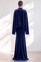 Load image into Gallery viewer, Burgundy Velvet High Neck Saprkly Beaded Mermaid Long Mother of the Bride Dress with Cape