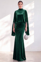 Load image into Gallery viewer, Burgundy Velvet High Neck Saprkly Beaded Mermaid Long Mother of the Bride Dress with Cape