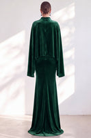Load image into Gallery viewer, Burgundy Velvet High Neck Saprkly Beaded Mermaid Long Mother of the Bride Dress with Cape