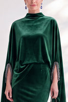 Load image into Gallery viewer, Burgundy Velvet High Neck Saprkly Beaded Mermaid Long Mother of the Bride Dress with Cape