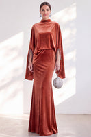 Load image into Gallery viewer, Burgundy Velvet High Neck Saprkly Beaded Mermaid Long Mother of the Bride Dress with Cape