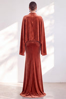 Load image into Gallery viewer, Burgundy Velvet High Neck Saprkly Beaded Mermaid Long Mother of the Bride Dress with Cape