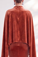 Load image into Gallery viewer, Burgundy Velvet High Neck Saprkly Beaded Mermaid Long Mother of the Bride Dress with Cape