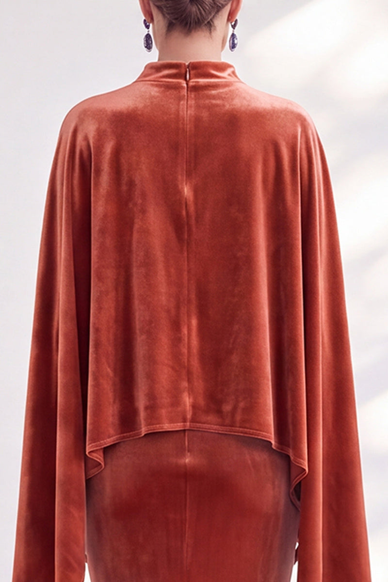 Load image into Gallery viewer, Burgundy Velvet High Neck Saprkly Beaded Mermaid Long Mother of the Bride Dress with Cape