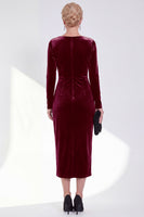 Load image into Gallery viewer, Dark Grey Velvet Ruched Boat Neck Midi Mother of the Bride Dress with Sleeves