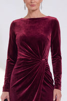 Load image into Gallery viewer, Dark Grey Velvet Ruched Boat Neck Midi Mother of the Bride Dress with Sleeves