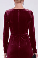 Load image into Gallery viewer, Dark Grey Velvet Ruched Boat Neck Midi Mother of the Bride Dress with Sleeves