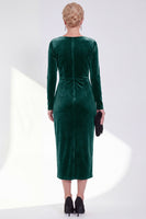Load image into Gallery viewer, Dark Grey Velvet Ruched Boat Neck Midi Mother of the Bride Dress with Sleeves