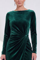 Load image into Gallery viewer, Dark Grey Velvet Ruched Boat Neck Midi Mother of the Bride Dress with Sleeves