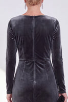 Load image into Gallery viewer, Dark Grey Velvet Ruched Boat Neck Midi Mother of the Bride Dress with Sleeves