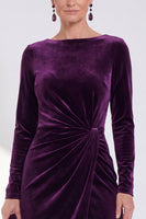 Load image into Gallery viewer, Dark Grey Velvet Ruched Boat Neck Midi Mother of the Bride Dress with Sleeves